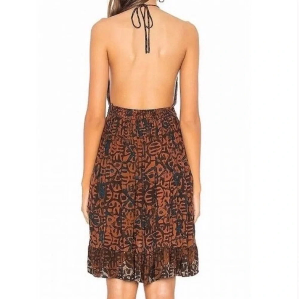 Free People Brown and Black Printed Halter High-Low Dress